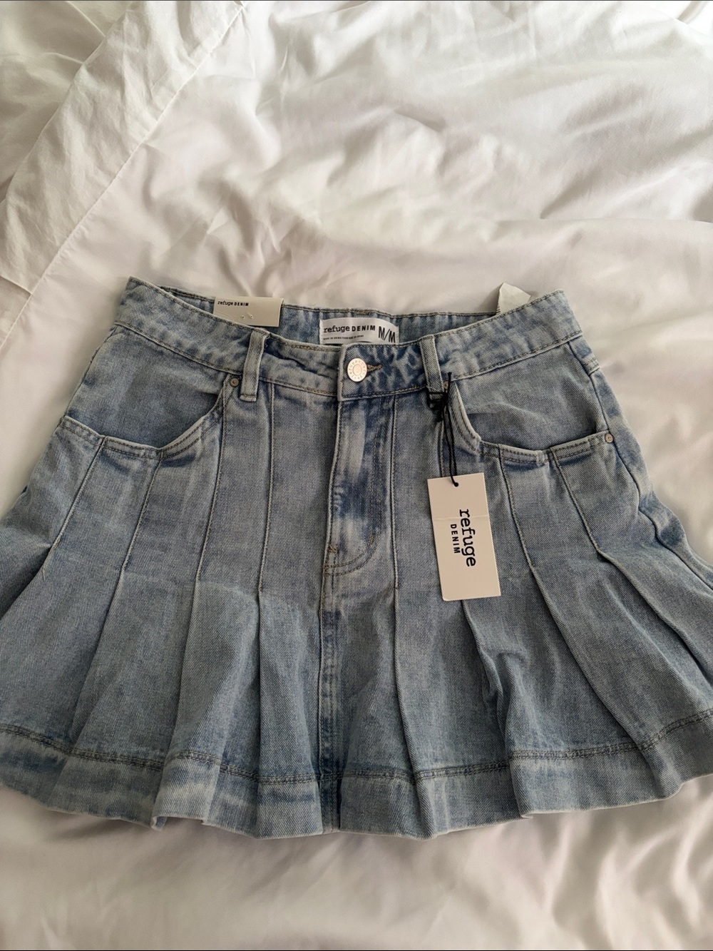 y2k Light Blue Pleated High-Waisted Denim Mini Skirt